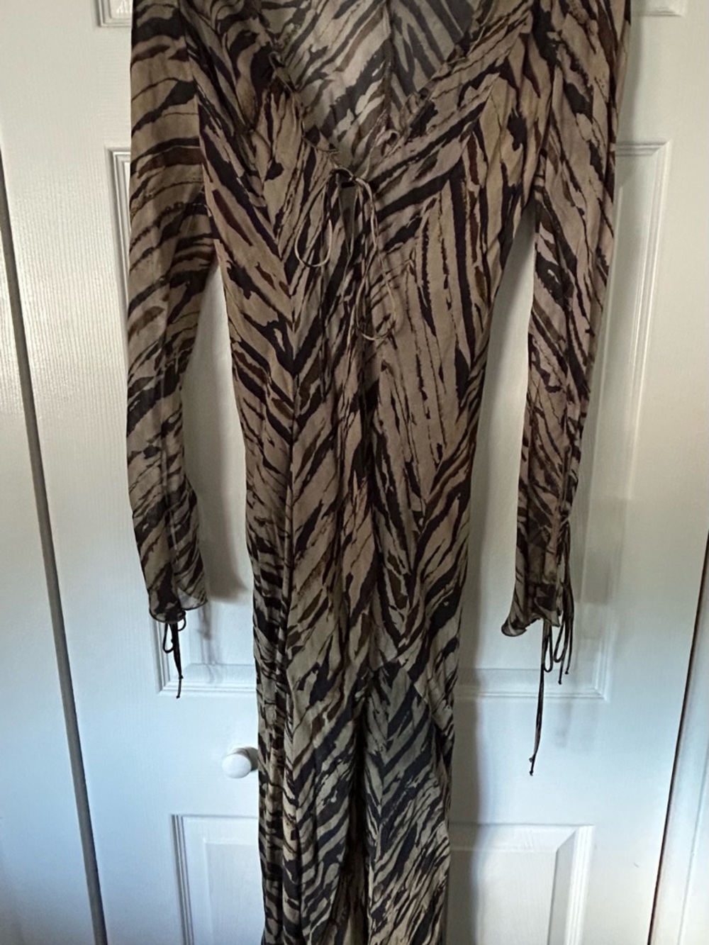 Long Zebra Print Maxi Dress in Taupe and Black
